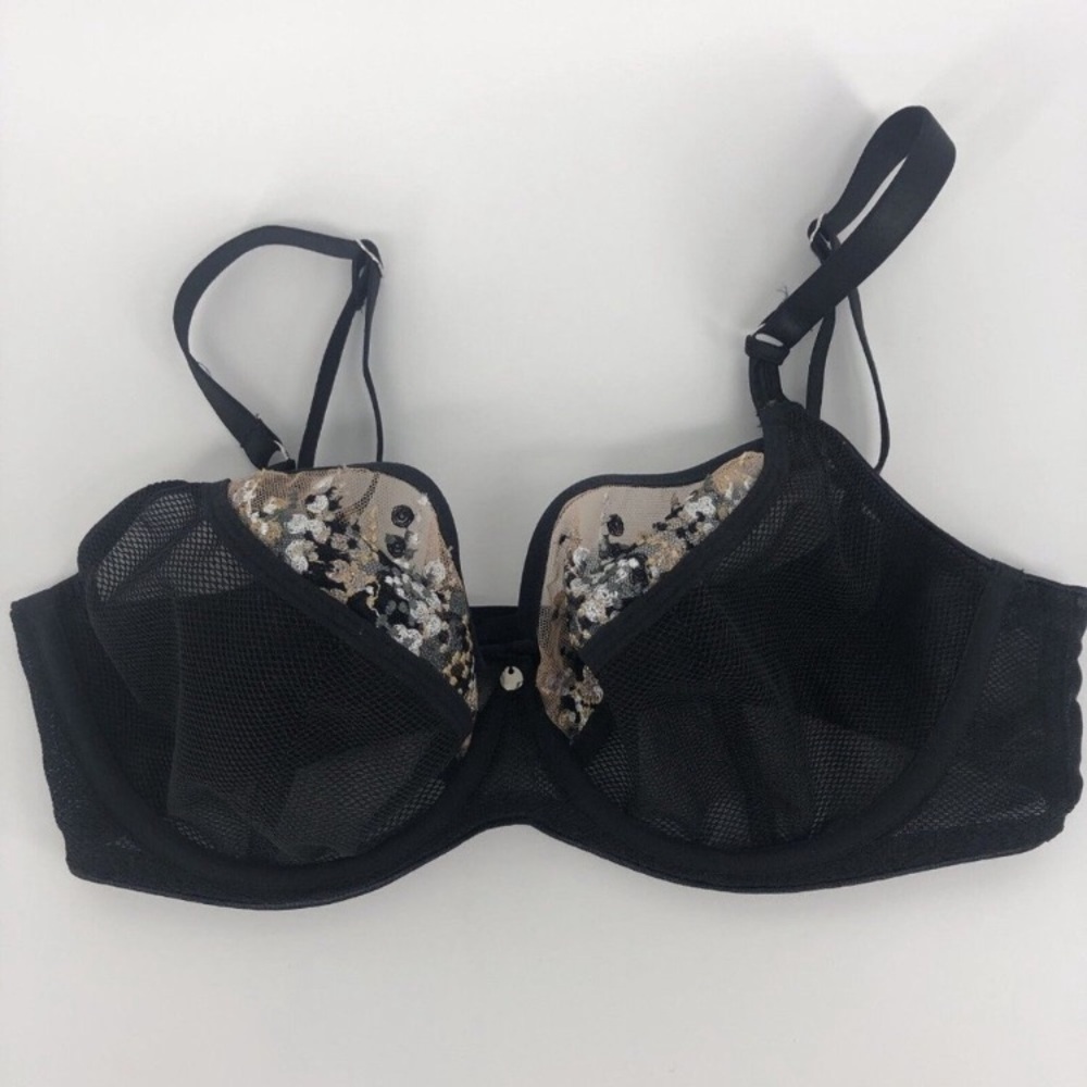 Freya Astrid Bra Noir Black Gold Size 32DDD Underwired Plunge Balcony